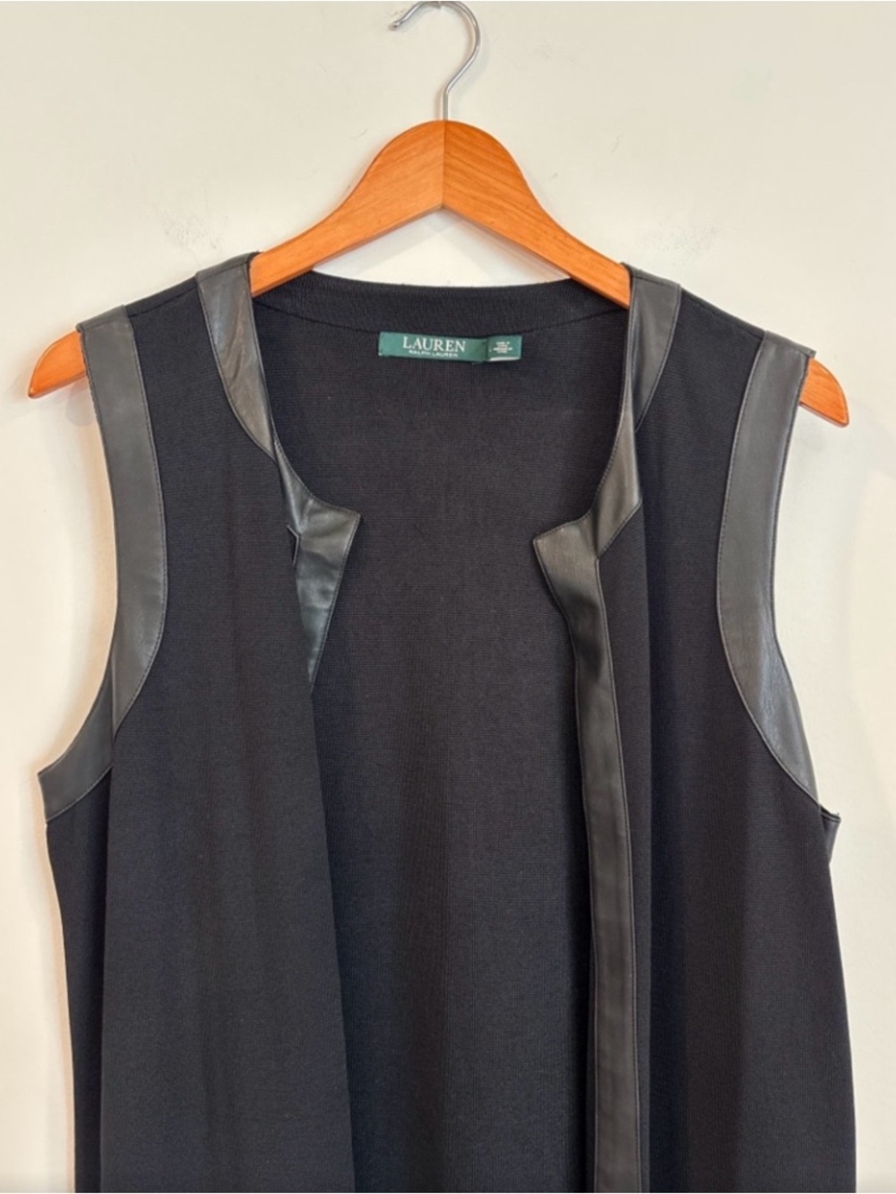Ralph Lauren Black Sleeveless Faux-Leather Trim Vest - Picture 5 of 8